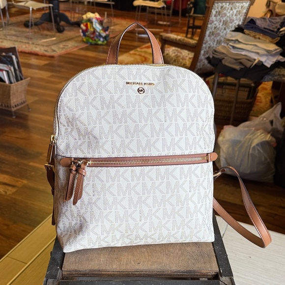 Michael Kors Cream and Tan Logo Backpack - Picture 1 of 9
